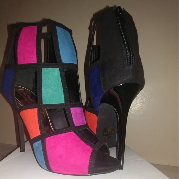 Multi Color Suede Open Toe 2 Lips Heels/Bootie 8.5 - Picture 1 of 2